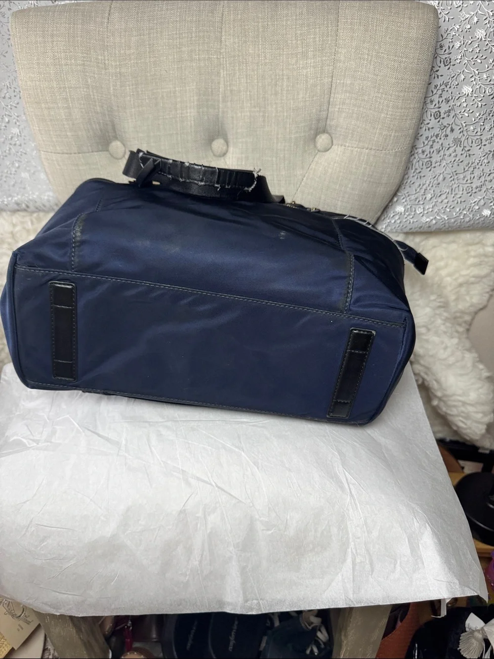 Michael Kors Navy Blue Nylon Tote with Front Zip Pocket